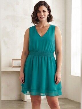 Nine West Teal Sleeveless V-Neck Dress Summer